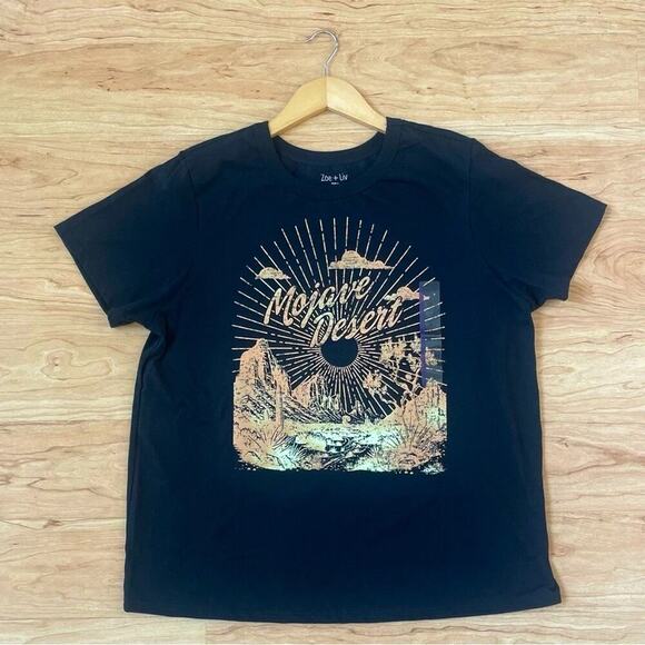 Zoe + Liv Black and Gold Mojave Short Sleeve Cotton Tee in Woman’s Size XL - Picture 2 of 5